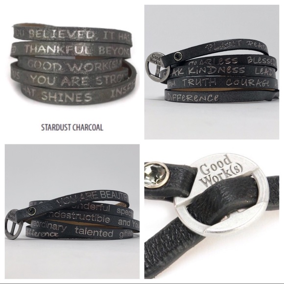 Rocker Charcoal Unisex Message Wrap Bracelet - Picture 7 of 7